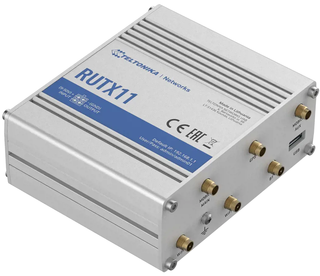 TELTONIKA RUTX11 LTE-A/CAT6/Dual WiFi Band ir BLE pramoninis maršrutizatorius su dviem SIM kortelėmis