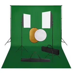 Fotostudijos komplektas su šviesdėžėmis, fonu ir reflektoriumi