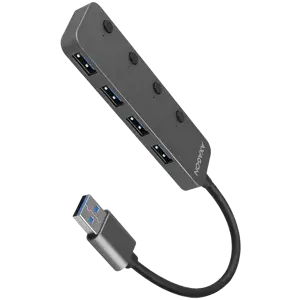 AXAGON HUE-MSA 4x USB3.2 Gen 1 SWITCH šakotuvas, metalinis, micro USB maitinimo įvadas, 20 cm USB-A…