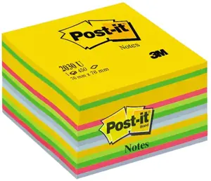 Lipnūs lapeliai POST-IT Ultra kubas, 76 x 76 mm, 450 lapelių, įvairios spalvos