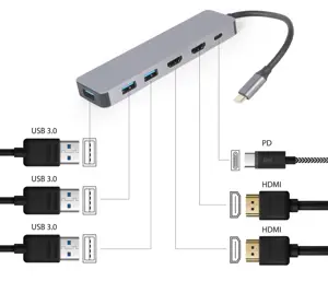 GEMBIRD A-CM-COMBO3-03 kelių prievadų adapteris USB tipo C 3in1 šakotuvas + HDMI + PD