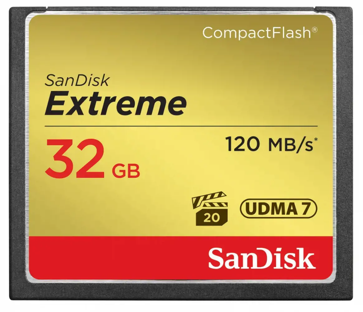 SanDisk Extreme CF 120MB/s, 85MB/s write, UDMA7, 32GB; EAN: 619659123680