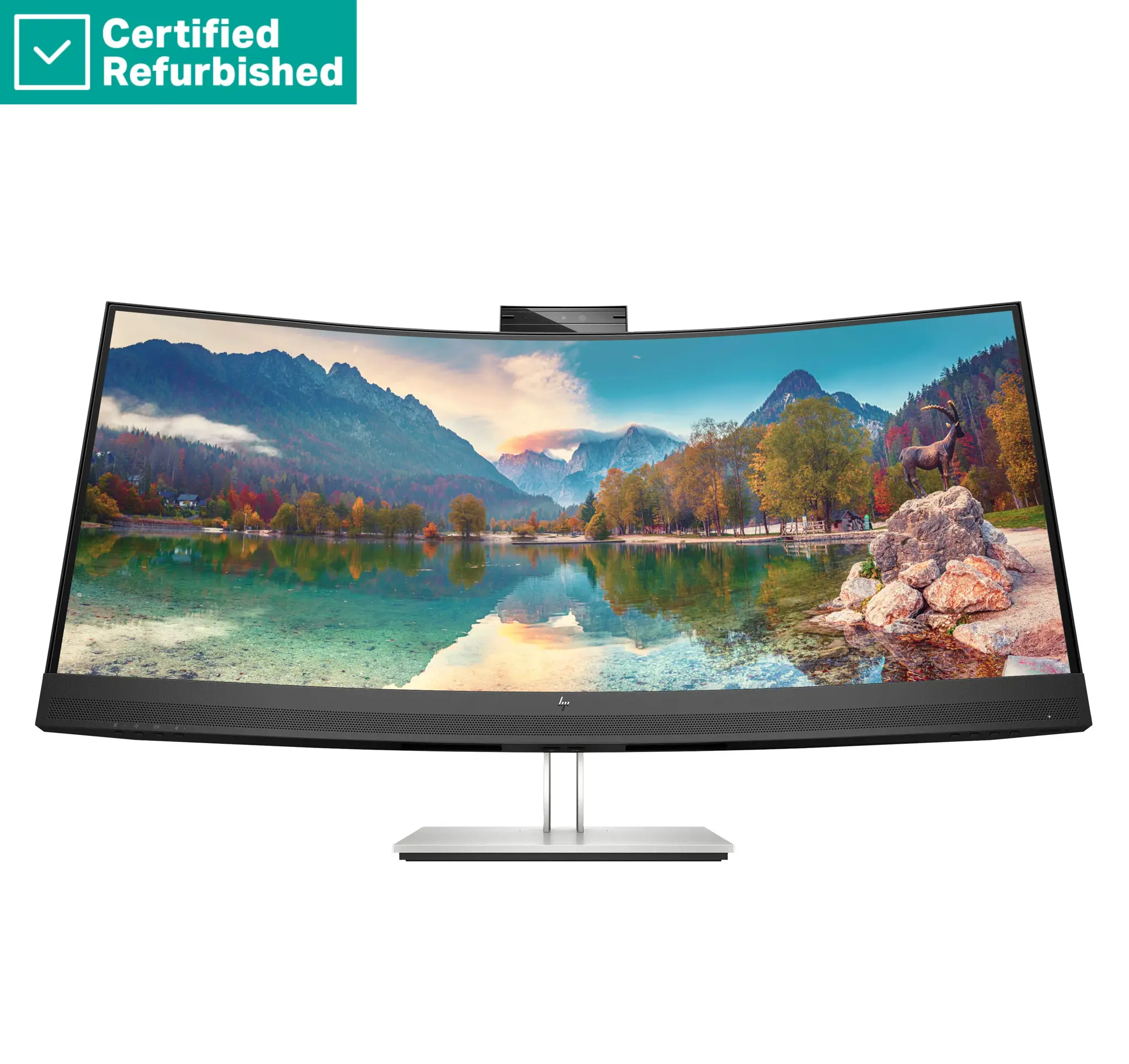 RENEW SILVER HP E34m G4 Curved Conferencing Monitor - 34" 3440x1440 WQHD 400-nit 75Hz AG, Curved, VA, USB-C(65W)/HDMI/DisplayPort, 4x USB-A, speakers, 5MP webcam, RJ-45 LAN, height adjustable/tilt/swivel, 1 years