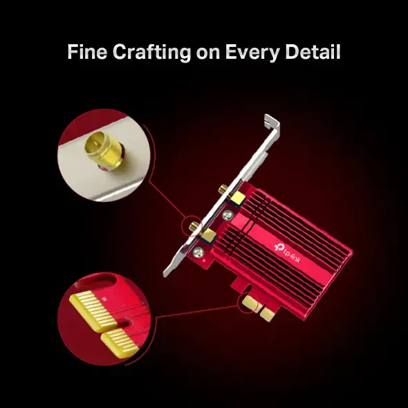 TP-Link Archer TX3000E, vidinis, belaidis, PCI Express, WLAN / Bluetooth, 2402 Mbps, juodas, raudonas