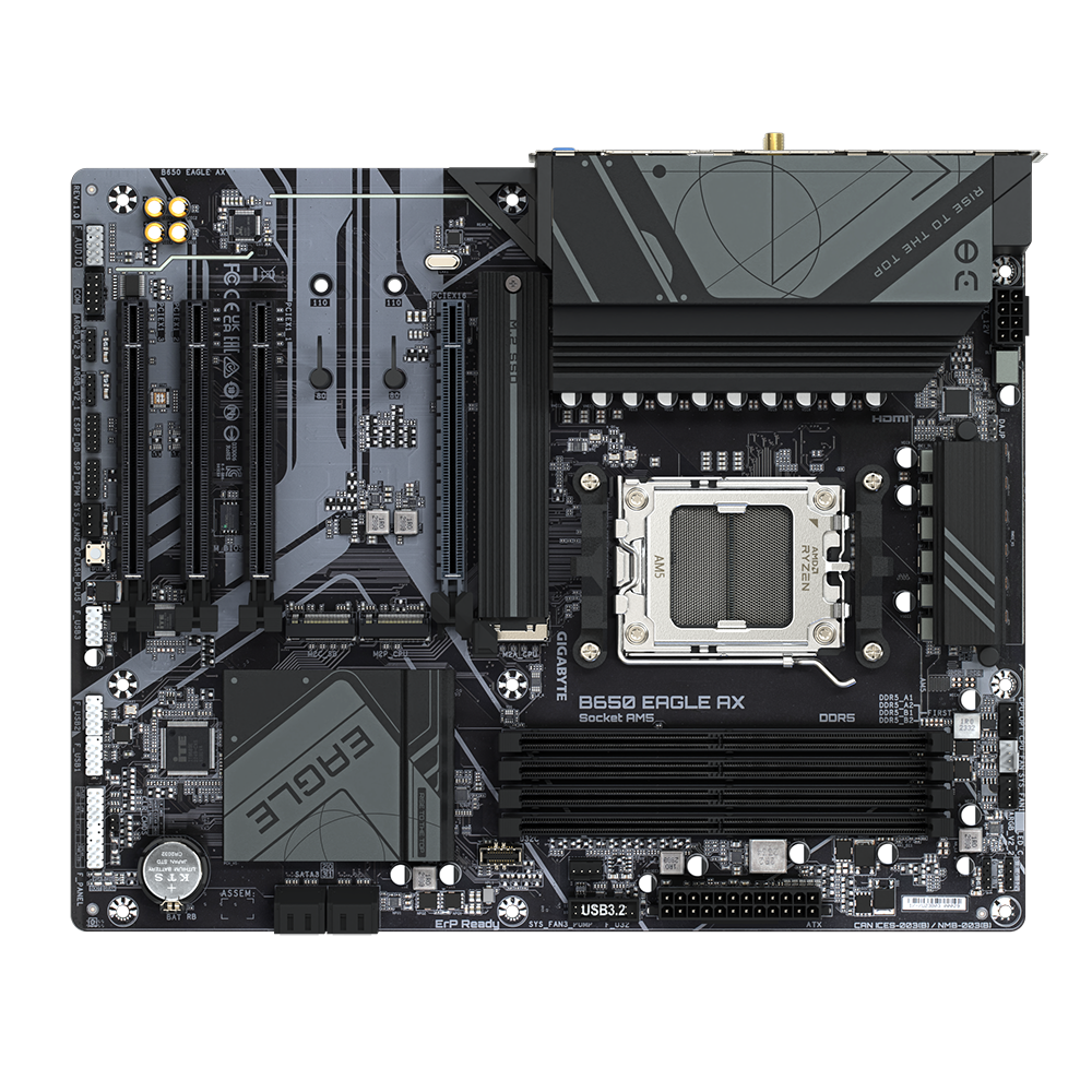 GIGABYTE B650 EAGLE AX Motherboard - Supports AMD Ryzen 7000 CPUs, 12+2+2 Phases Digital VRM, up to 7600MHz DDR5 (OC), 1xPCIe 5.0 + 2xPCIe 4.0 M.2, Wi-Fi 6E 802.11ax, GbE LAN, USB 3.2 Gen2, AMD, Socket AM5, AMD Ryzen™ 5, AMD Ryzen 7 7th Gen, AMD Ryzen 9 7th Gen, Socket AM5, 192 GB, DDR5-SDRAM