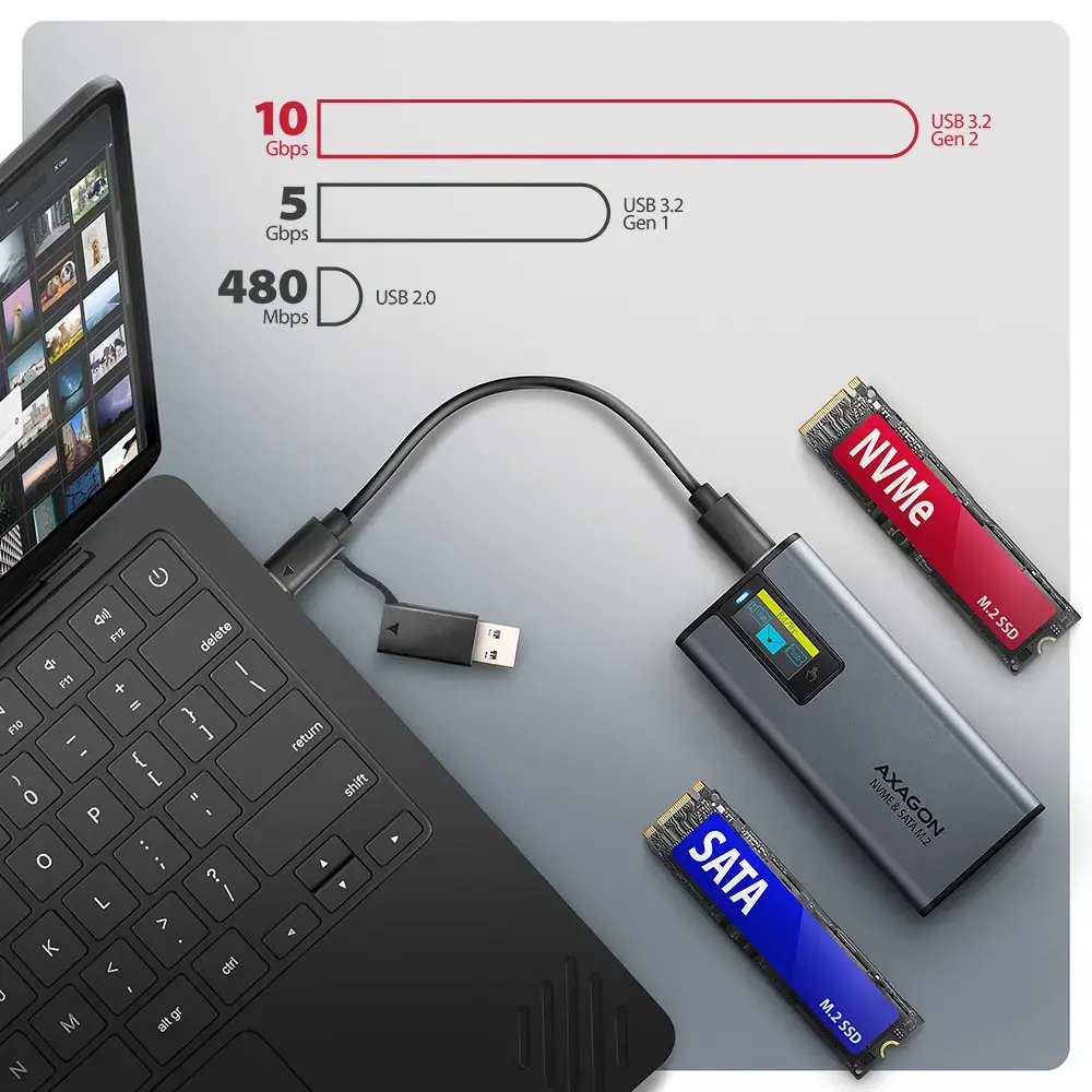 SSD ACC ENCLOSURE M.2 NVME/SATA USB3.2 EEM2-SD2 AXAGON