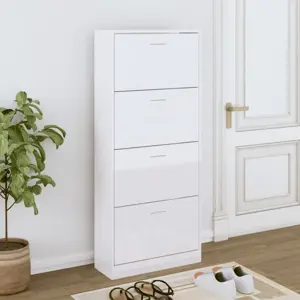 Spintelė batams, balta, 63x24x147cm, apdirbta mediena, blizgi