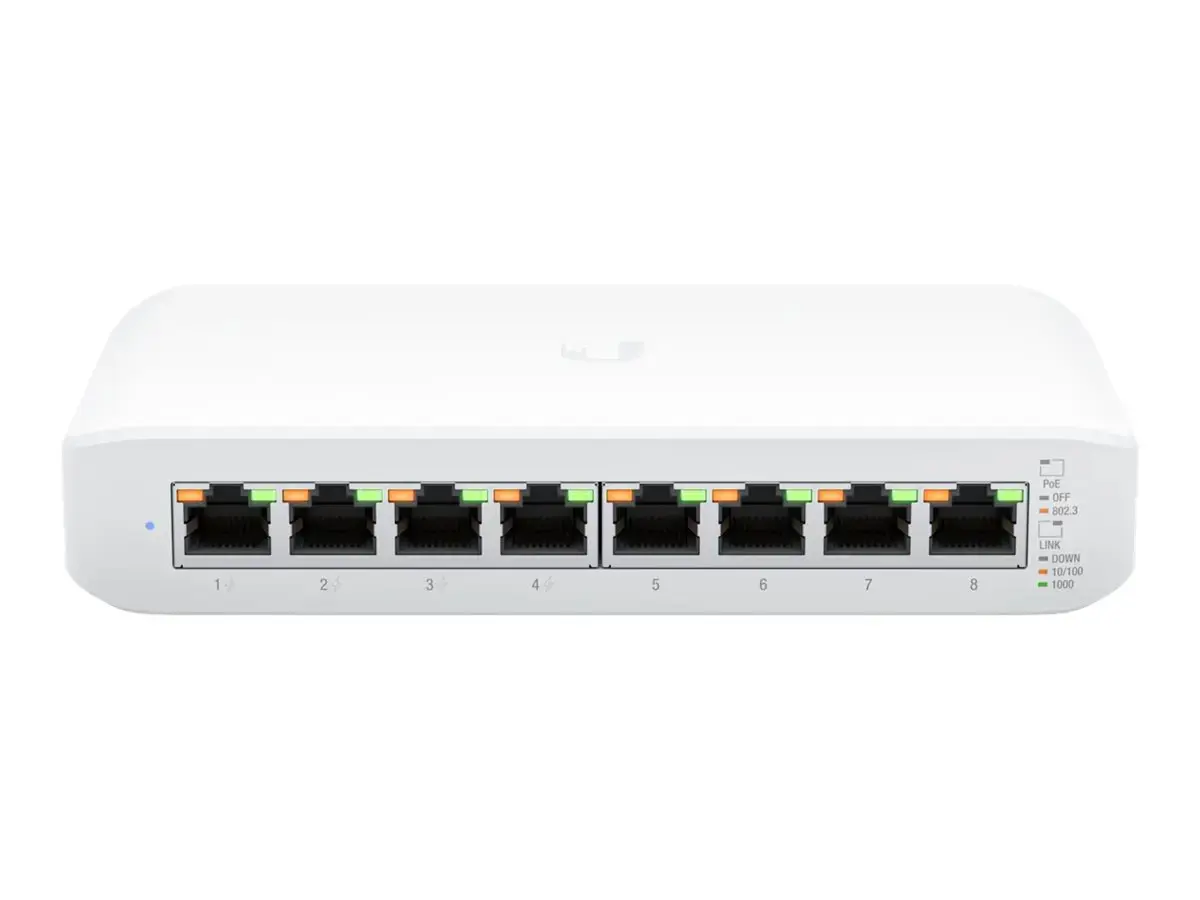 UBIQUITI UniFi Switch Lite 8 Gigabit RJ45 prievadai, įskaitant 4x 802.3at PoE+
