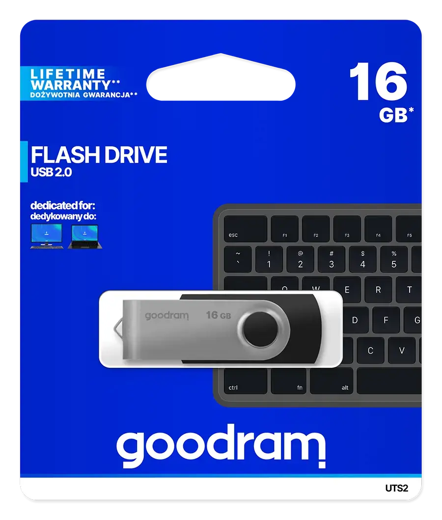 Goodram UTS2, 16 GB, USB Type-A, 2.0, 20 MB/s, Swivel, Black