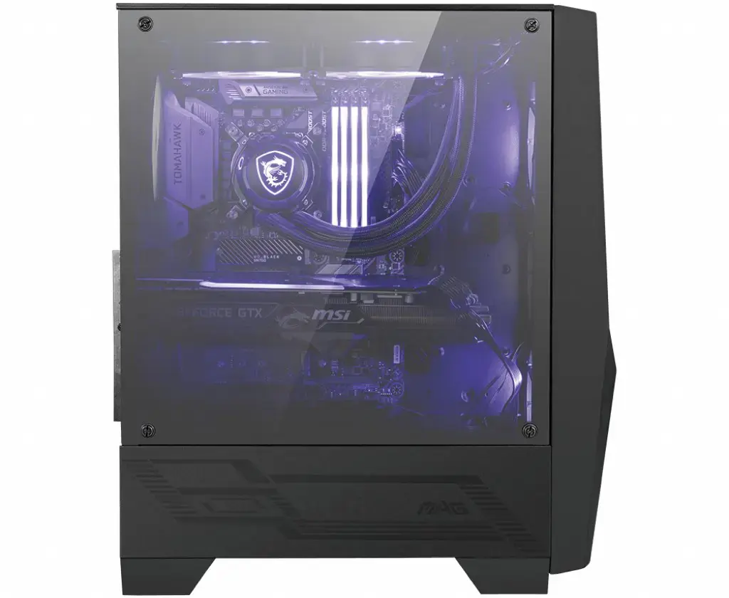 MSI MAG FORGE 100M Mid Tower žaidimų kompiuterių korpusas "Juodas, 2x 120mm RGB PWM ventiliatorius, 1x 120mm ventiliatorius, 1-6 RGB šakotuvas, grūdinto stiklo plokštė, ATX, mATX, mini-ITX", Midi Tower, kompiuteris, juodas, skaidrus, ATX, Mini-ATX, Mini-ITX, grūdintas stiklas, žaidimų