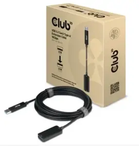 CLUB3D USB 3.2 Gen2 Type A Extension Cable 10Gbps M/F 5m/16.40ft, 5 m, USB A, USB A, USB 3.2 Gen 2 (3.1 Gen 2), 10 Mbit/s, Black