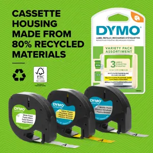DYMO LetraTag Paper Labels | Authentic | 12 mm x 4 m Roll | Black Print on White | Self-Adhesive Multipurpose Labels for LetraTag Label Makers | Made in Europe, Black on white, Paper, Belgium, DYMO, LetraTag 100T, LetraTag 100H, 1.2 cm