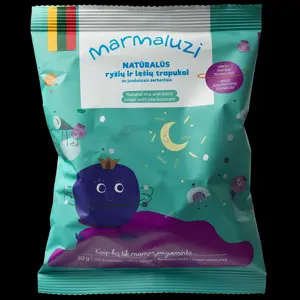Ryžių ir lešių trapukai MARMALUZI su juodaisiais serbentais naturalūs, 30 g