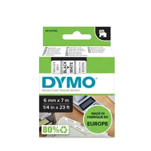 Juostelė DYMO D1, 6 mm, JUODAS šriftas/BALTA juost