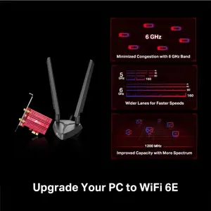 TP-Link AXE5400 "Wi-Fi 6E Bluetooth 5.2 PCIe" adapteris, vidinis, belaidis, PCI Express, WLAN / Bluetooth, 5400 Mbps, juodas, raudonas