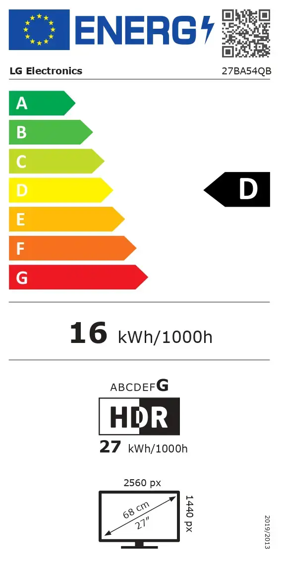 LG | 27BA54QB-B | 27 " | IPS | QHD | 16:9 | 75 Hz | 5 ms | 2560 x 1440 pixels | 350 cd/m² | HDMI ports quantity 2