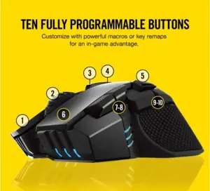 CORSAIR IRONCLAW RGB WIRELESS įkraunama žaidimų pelė su SLISPSTREAM WIRELESS technologija, juodos spalvos RGB LED apšvietimu, 18000 DPI (ES)