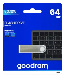 "Goodram UUN2", 64 GB, A tipo USB, 2.0, 20 MB/s, be dangtelio, sidabrinės spalvos