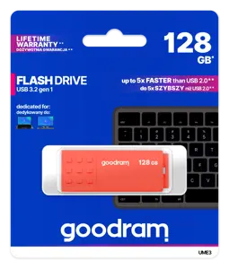 "Goodram UME3", 128 GB, A tipo USB, 3.2 Gen 1 (3.1 Gen 1), 60 MB/s, dangtelis, oranžinė