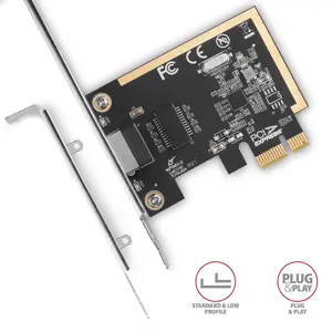 AXAGON PCEE-GRF PCI-Express tinklo plokštė suteikia staliniam kompiuteriui didelės spartos "Gigabit Ethernet" ryšį. Ji užtikrina 10/100/1000 Mbit/s duomenų perdavimo greitį.