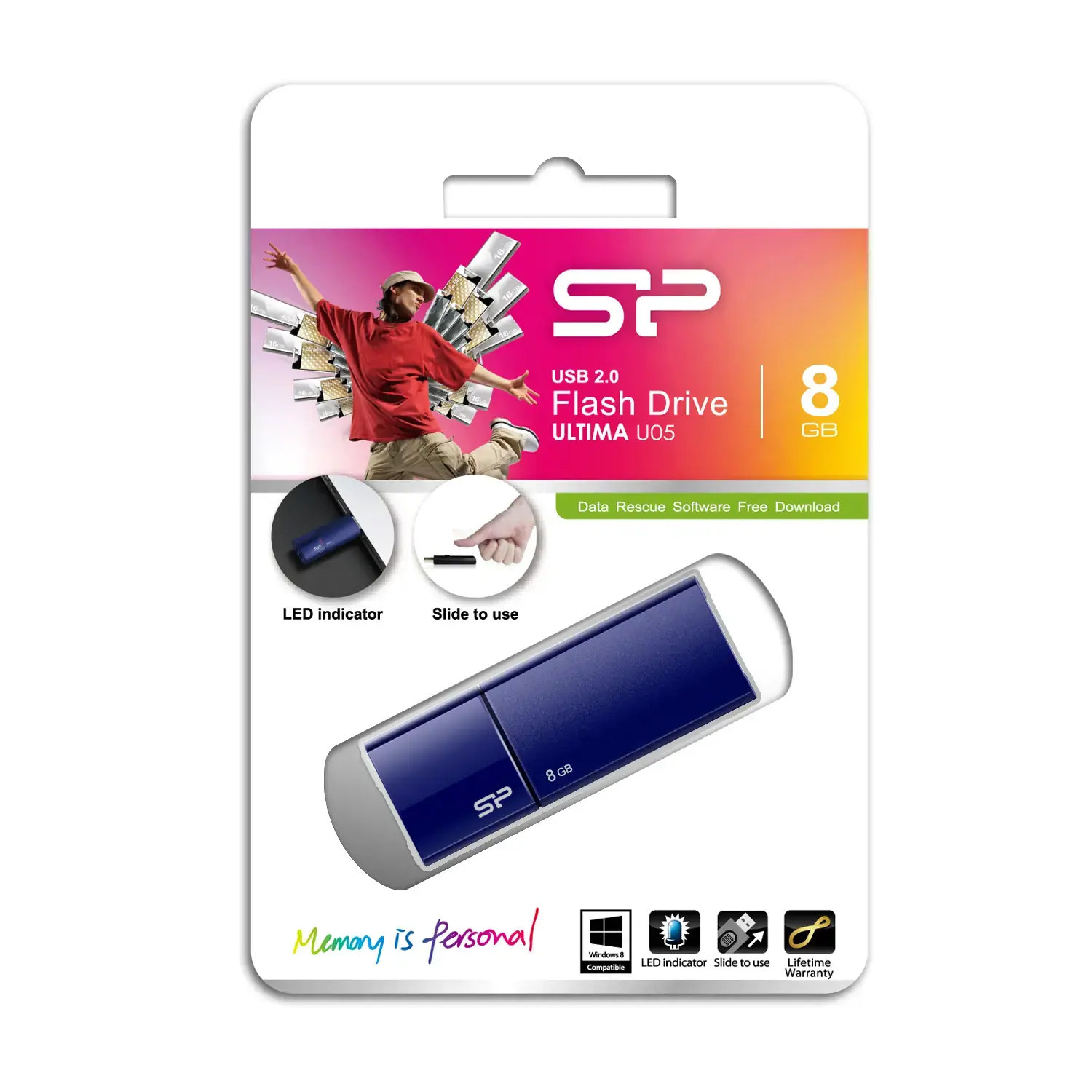 "Silicon Power Ultima U05", 8 GB, USB Type-A, 2.0, dangtelis, 9,2 g, mėlyna