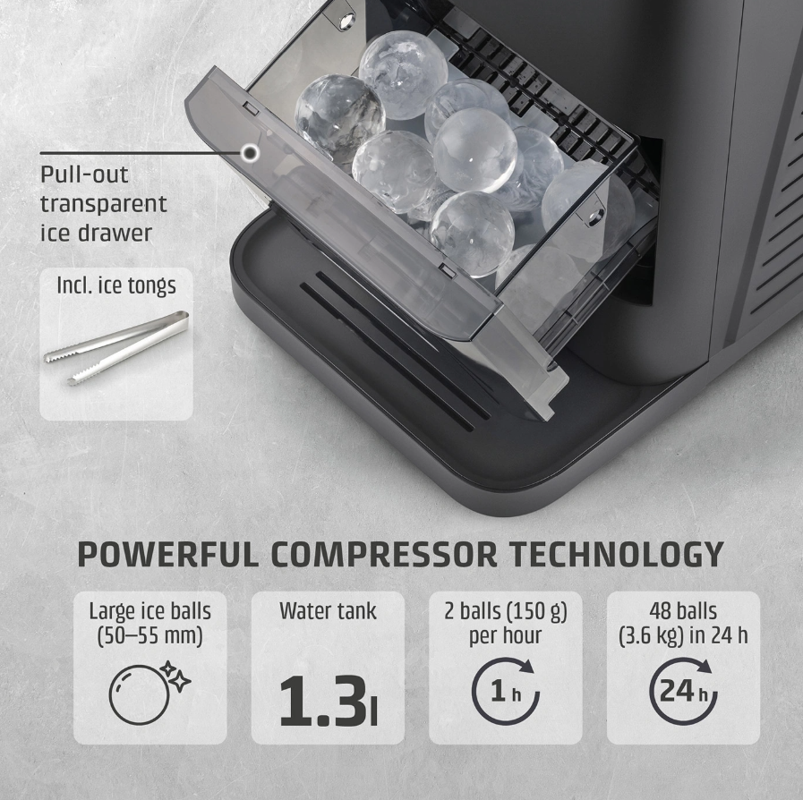 Caso Ice Ball Maker | IceBall Pro | Power 130 W | Capacity 1.3 L | Matt Black