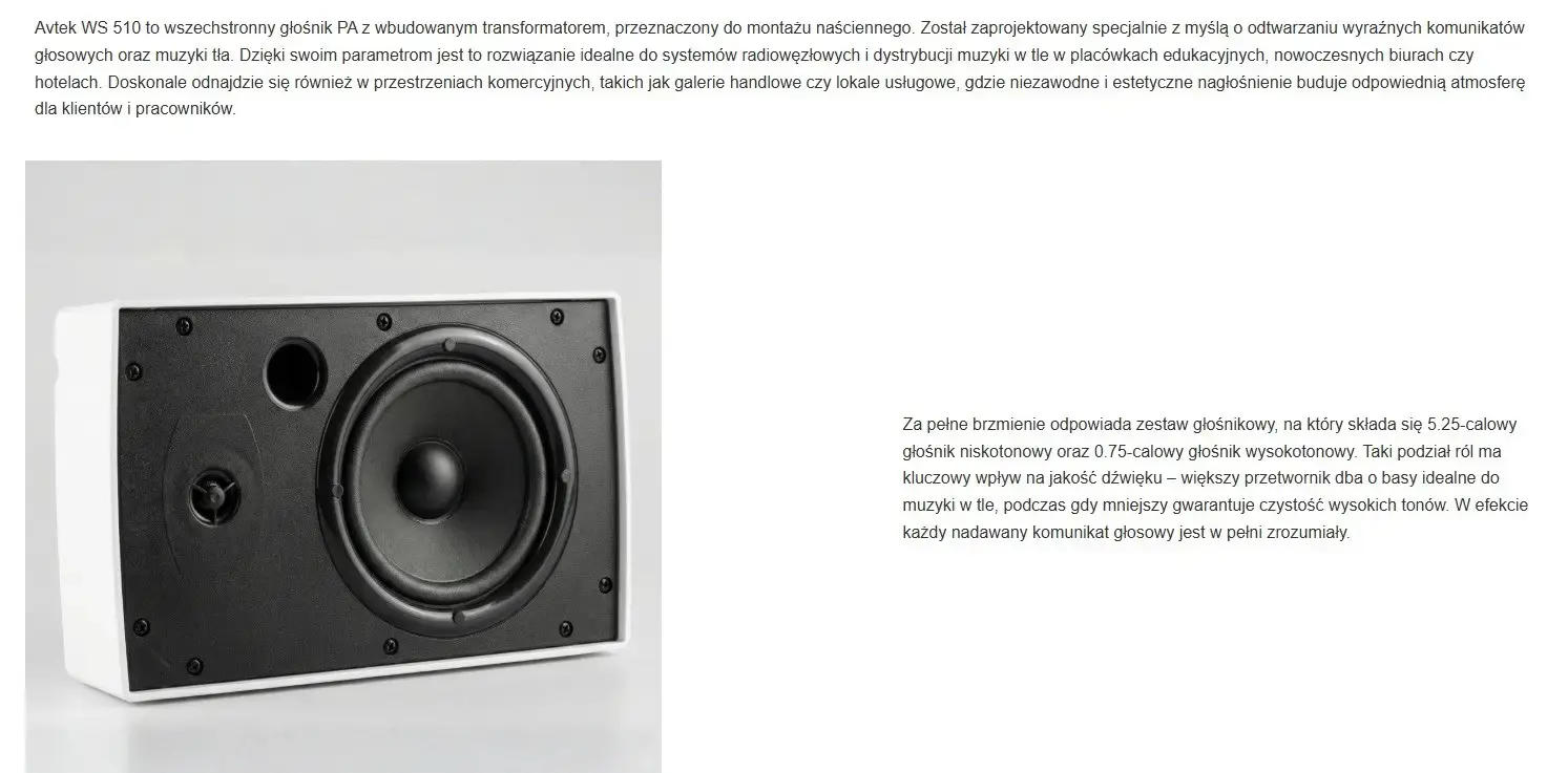 Wall-mounted speaker Avtek WS 510
