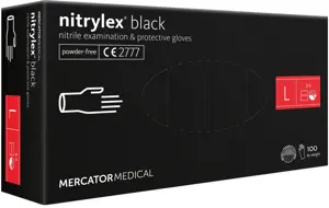 Vienkartinės pirštinės NITRYLEX PF, nitrilinės, nepudruotos, juodos spalvos, L, 100 vnt.