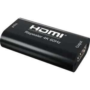 Techly HDMI 2.0 4K UHD 3D Repeater Up to 40m, 4096 x 2160 pixels, AV repeater, 40 m, 3D, Black, HDCP