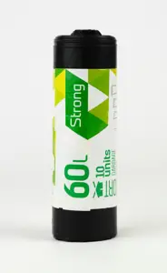 Šiukšlių maišai SORTEX, 60 L, 10 vnt., 30 mkr, LDPE, 60 x 75 cm, juodos sp.