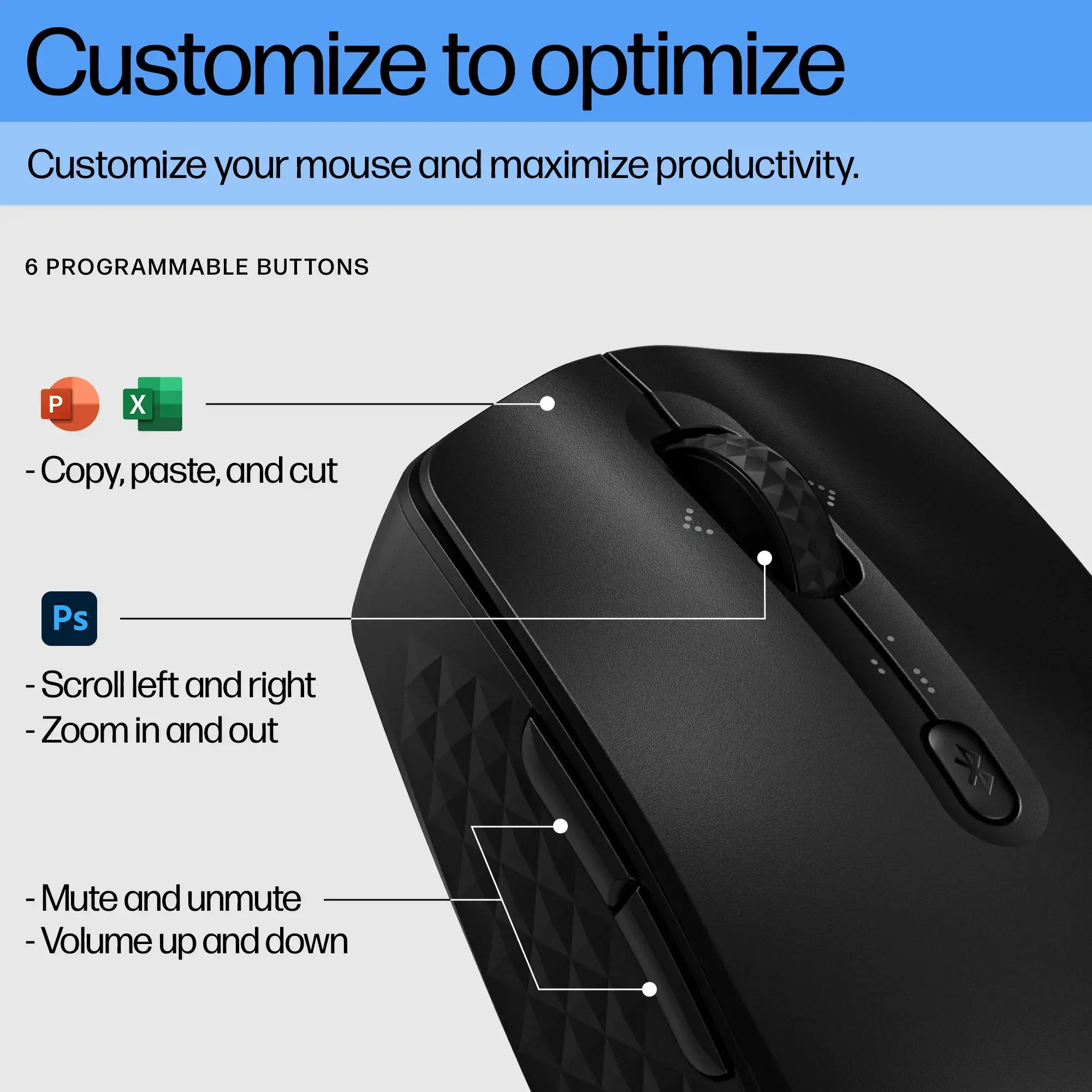 HP 420 Programmable Bluetooth Mouse, Ambidextrous, Bluetooth, 4000 DPI, Black