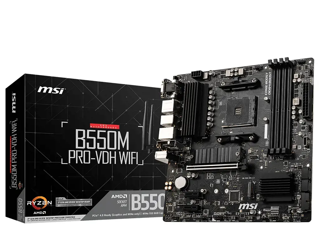 MSI B550M PRO-VDH WIFI, AMD, "Socket AM4", 3 kartos "AMD Ryzen™ 3", 3 kartos "AMD Ryzen 5", 3 kartos "AMD Ryzen™ 7", 3 kartos..., DDR4-SDRAM, 128 GB, DIMM