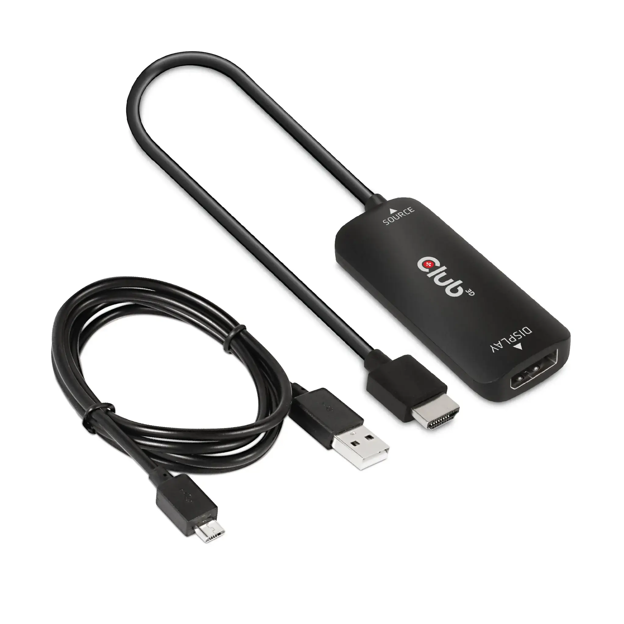 CLUB3D HDMI + Micro USB to DisplayPort™ 4K120Hz or 8K30Hz M/F Active Adapter, 1 m, HDMI + USB, DisplayPort, Male, Female