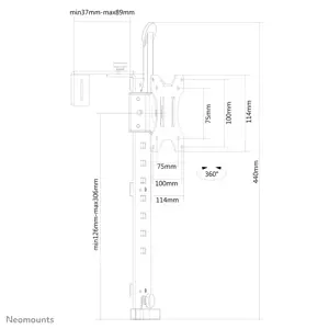 "Neomounts by Newstar" monitoriaus laikiklis ant stalo, spaustukas, 8 kg, 25,4 cm (10"), 76,2 cm (30"), 100 x 100 mm, juodas