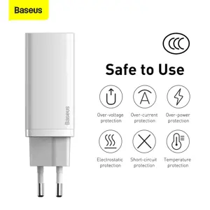"Baseus GaN2 Lite" greitasis kelioninis įkroviklis USB+C 65W EU White (baltas)