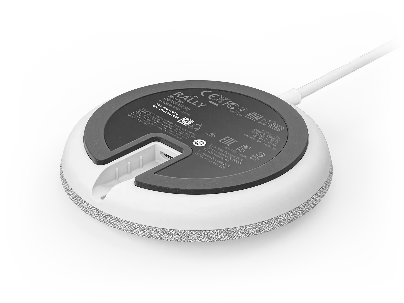 "Logitech Rally Mic Pod", stalinis mikrofonas, -27 dB, 90-16000 Hz, 48 kHz, visakryptis, 4,5 m