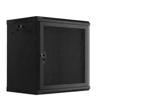 19 colių 12U 600x450 perforuotų durų sieninė spinta (plokščia pakuotė), juoda