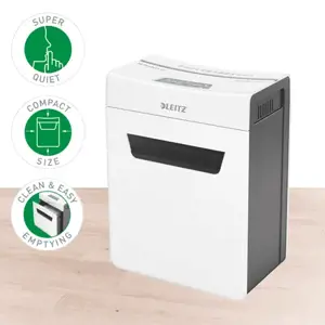 "Leitz IQ Protect Premium" popieriaus smulkintuvas 8X P4, 14 L, jutiklinis, 8 lapai, P-4, pilkas, baltas, 80 g/m²