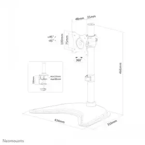 "Neomounts by Newstar" Pasirinkite "Neomounts" monitoriaus laikiklis ant stalo, prispaudžiamas/prisukamas/laisvai pastatomas, 10 kg, 25,4 cm (10"), 76,2 cm (30"), 100 x 100 mm, juodas