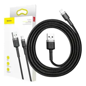 "Baseus Cafule Cable" tvirtas nailono kabelis USB / "Lightning" QC3.0 1.5A 2M juodas (juodas)