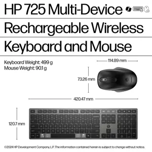 HP 725 Wireless Mouse Keyboard Combo - Multi-Device, Dual-Mode, Programmable, Rechargeable, 4000 dpi, spill resistant - Nightfall Black - ENG
