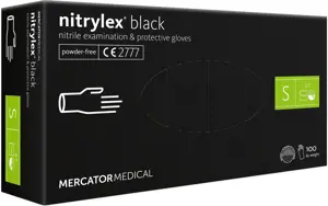 Vienkartinės pirštinės NITRYLEX PF, nitrilinės, nepudruotos, juodos spalvos, S, 100 vnt.