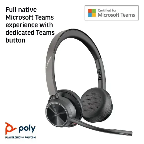 POLY Voyager 4320 Microsoft Teams Certified USB-A Headset +BT700 dongle, Wired & Wireless, Office/Call center, 20 - 20000 Hz, 162 g, Headset, Black