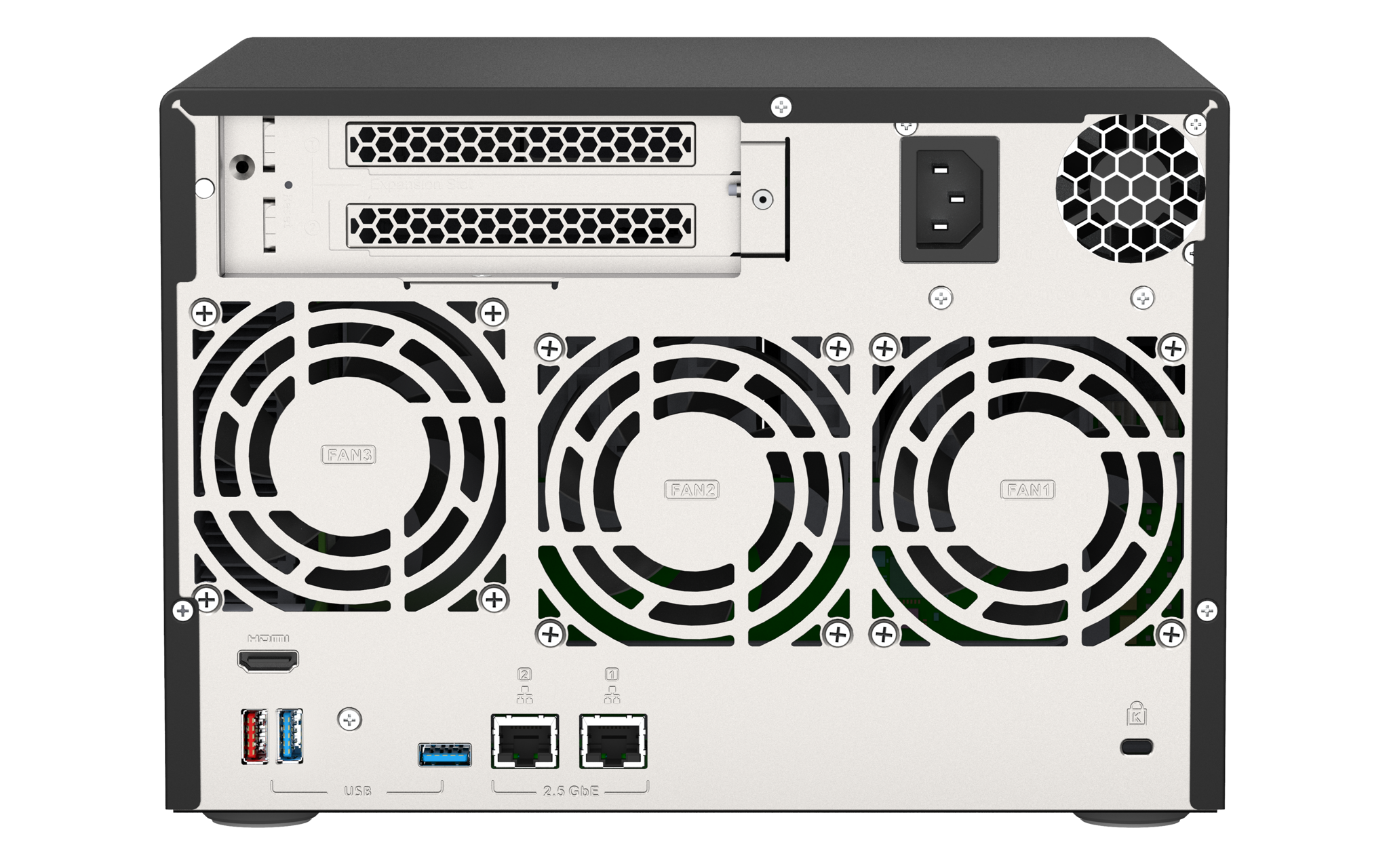 QNAP TVS-675-8G 6-bay NAS KX-U6580 8C/8T 2.5GHz 8GB 6xSATA 6Gb/s bays 2xM.2 NVMe PCIe Gen3 SSD slots 2x2.5GbE LAN optional 10GbE