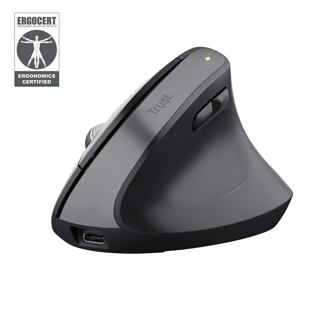 Trust Bayo+, Right-hand, Vertical design, Optical, RF Wireless + Bluetooth, 2400 DPI, Black