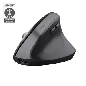 Trust Bayo+, Right-hand, Vertical design, Optical, RF Wireless + Bluetooth, 2400 DPI, Black
