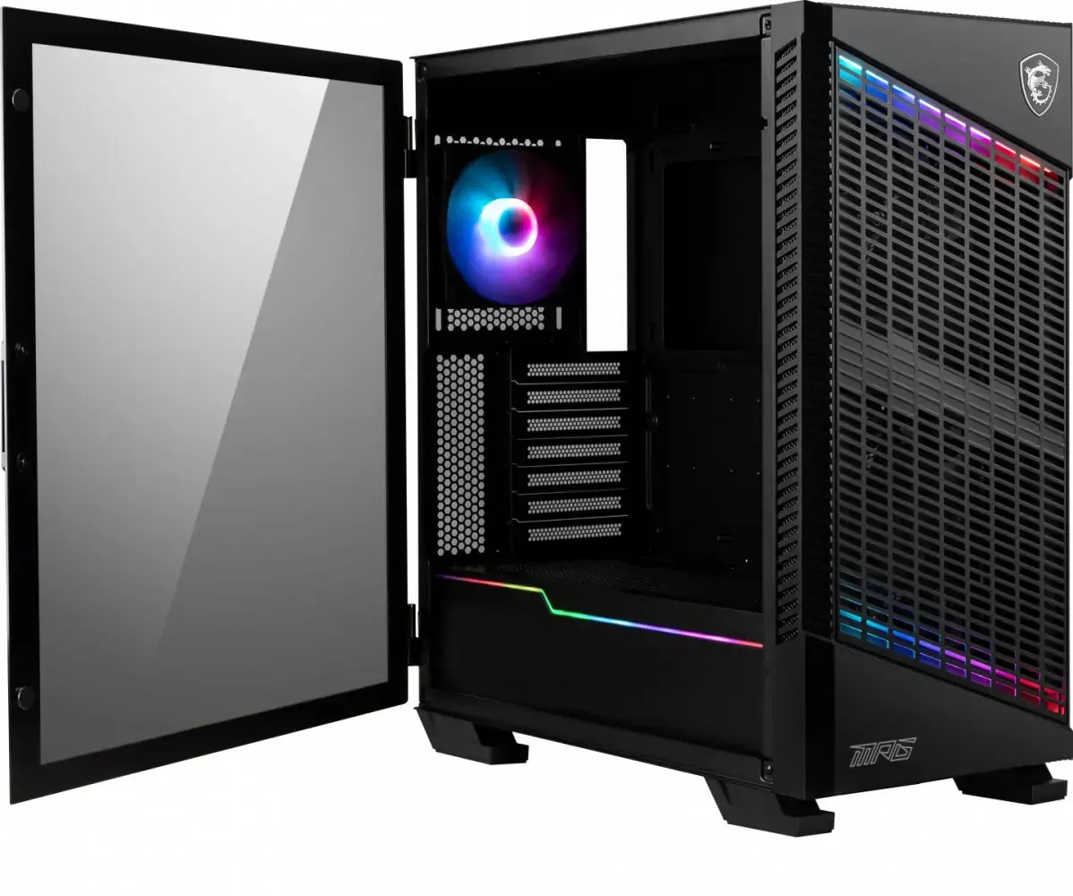 MSI MPG MPG VELOX 100P AIRFLOW Mid Tower žaidimų kompiuterių korpusas "Juodas, 3x 120 mm ventiliatorius + 1x 120 mm ARGB ventiliatorius, ARGB apšvietimo juosta, C tipo USB, 1x grūdintas stiklas, centrinis, E-ATX, ATX, mATX, mATX, mini-ITX", Midi Tower, kompiuteris, juodas, ATX, žaidimų, 1x 120 mm