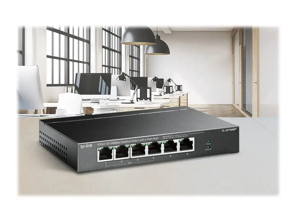 TP-Link TL-SF1006P, nevaldomas, Fast Ethernet (10/100), maitinimas per Ethernet (PoE)
