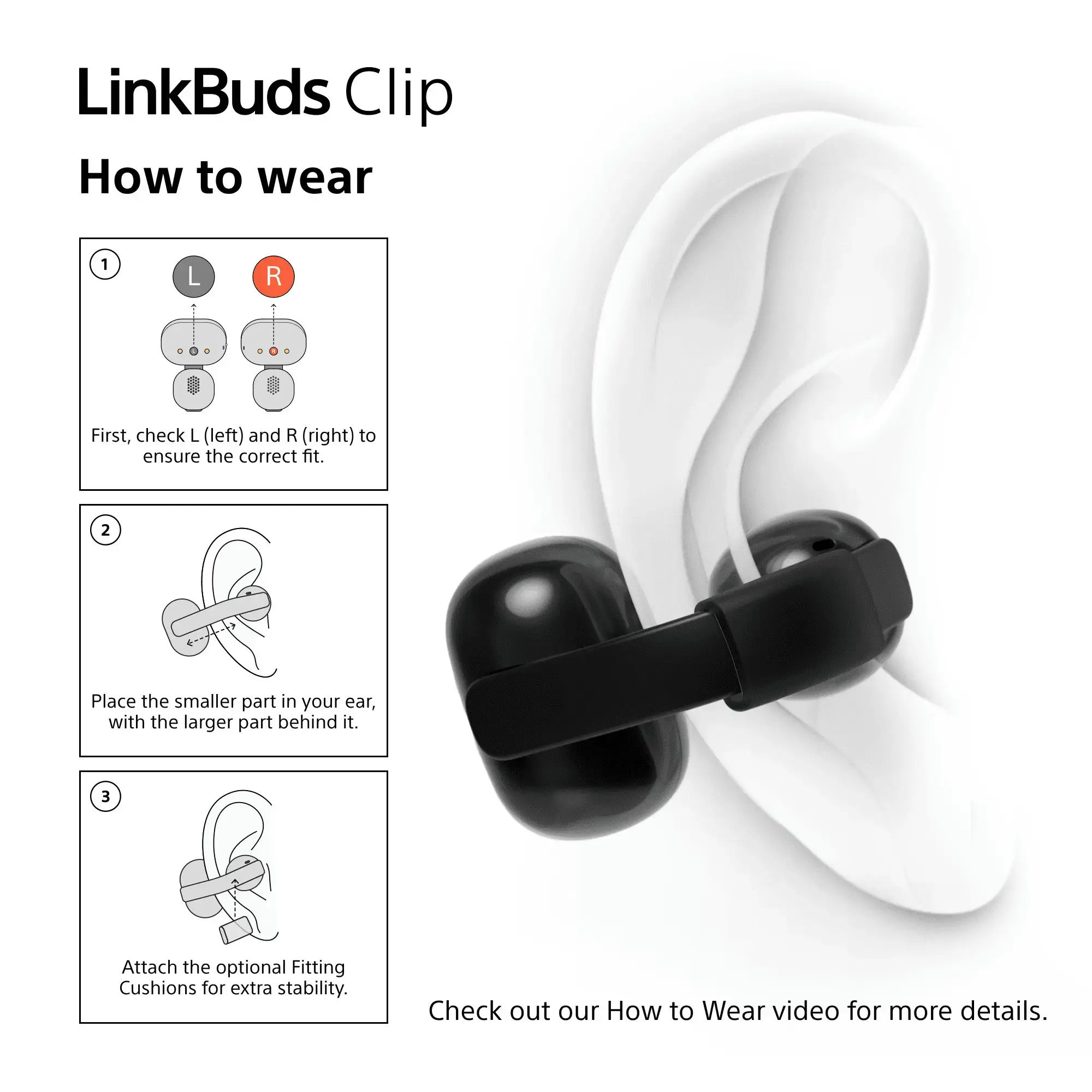 Sony LinkBuds WF-LC900 Clip Open-Ear Headphones,  Black | Sony