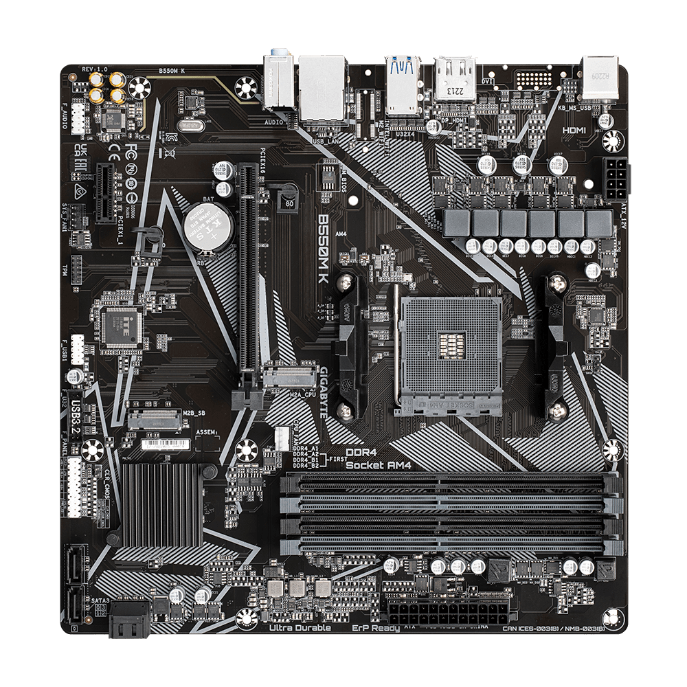 "Gigabyte B550M K 1.0", AMD, "Socket AM4", "AMD Ryzen™ 5", DDR4-SDRAM, 128 GB, DIMM